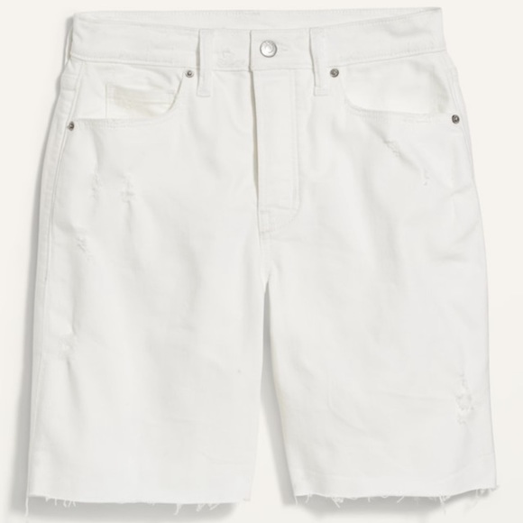 𝅺OLD Navy High Rise Shorts White Tattered Jeans Shorts - Picture 1 of 9